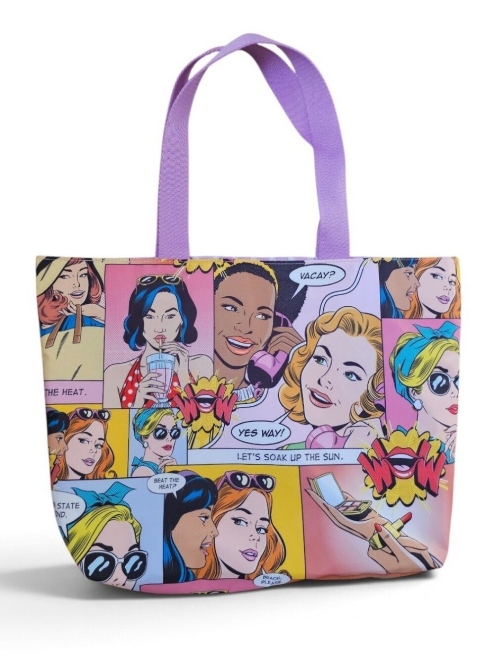 Estee Lauder Pop Art Comic Print Recycled  Purple-Handle Travel Tote Bag